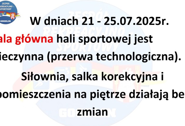 Przerwa w funkcjonowaniu sali głównej w Hali Blautów