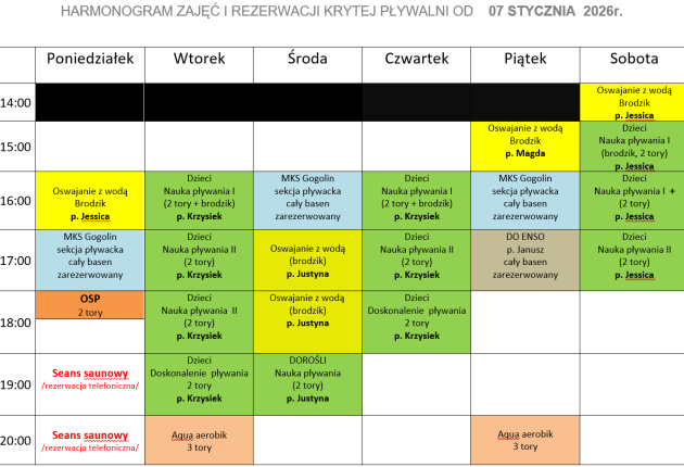 Nowy grafik - pływalnia kryta