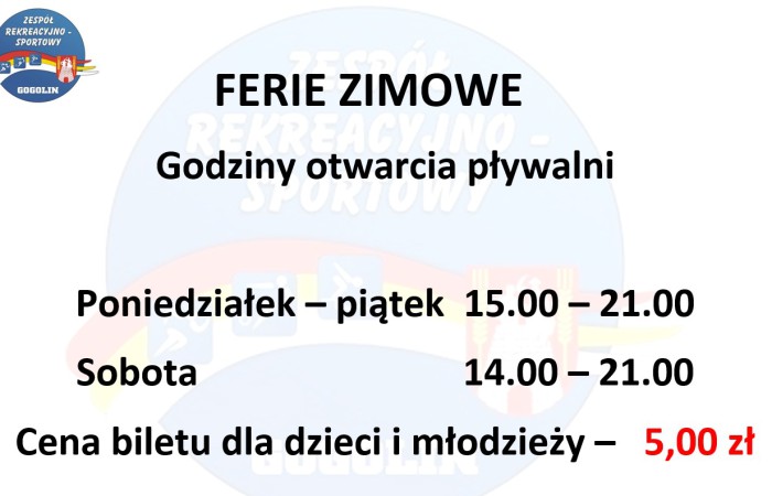 Informacja o funkcjonowaniu pływalni w czasie ferii