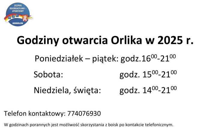 Godziny otwarcia Kompleksu Boisk Orlik 
