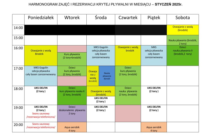 Harmonogram na styczeń 2025