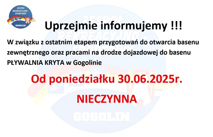 Pływalnia kryta w Gogolinie NIECZYNNA