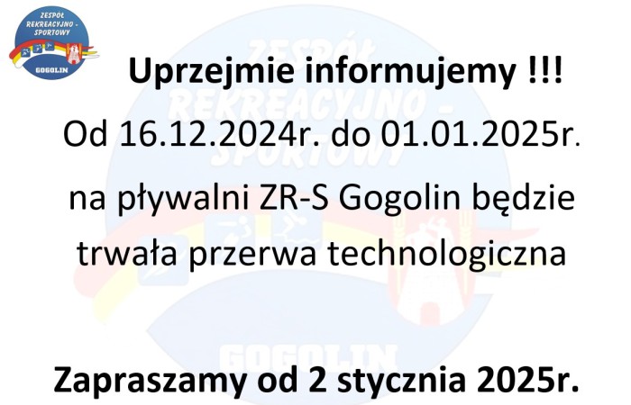 PŁYWALNIA  - przerwa technologiczna