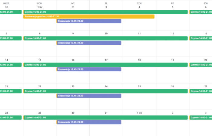 Harmonogram boiska Orlik lipiec 2024
