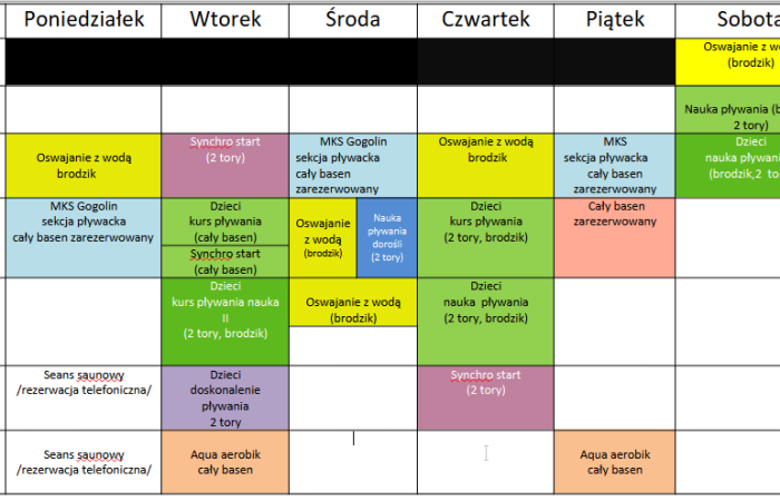 Harmonogram zajęć od września