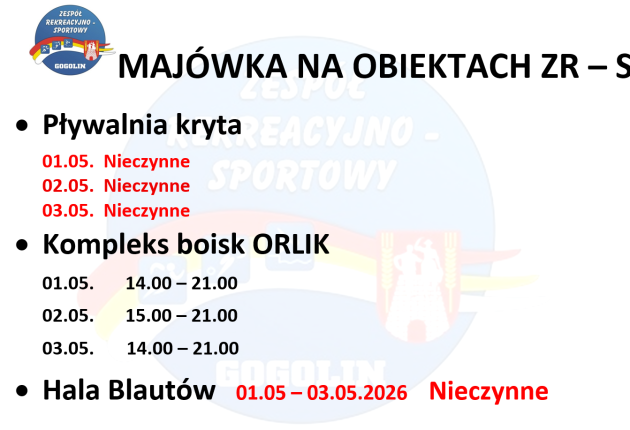 Funkcjonowanie obiektów w ,,weekend majowy