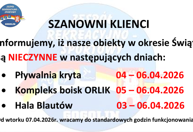 Plan funkcjonowania obiektów ZR-S w okresie świątecznym
