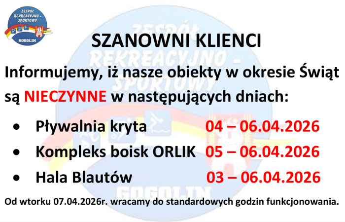 Plan funkcjonowania obiektów ZR-S w okresie świątecznym